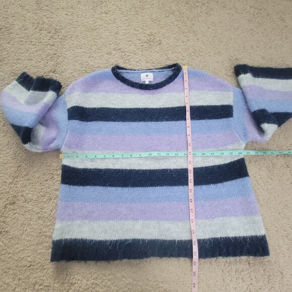 Sundry Sweater Womens S Striped Fuzzy Knit Cropped Pullover Soft Lilac Blue - Picture 4 of 11
